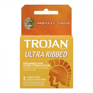 Trojan Ultra Ribbed 3's Lubricated Latex Condoms - 6pk