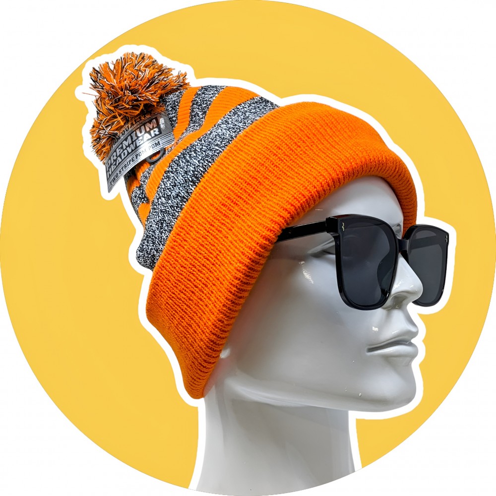 Two Stripe Pom Pom Skull Cap | Stylish & Cozy | Skygate Wholesale