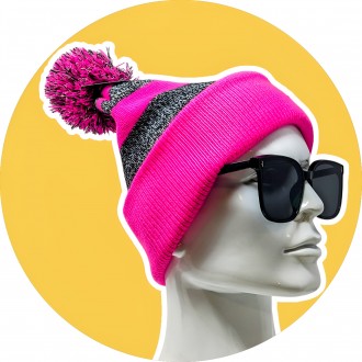 Two Stripe Pom Pom Skull Cap [Glasses NOT included] - [TTPPCAP]