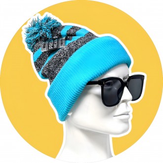 Two Stripe Pom Pom Skull Cap [Glasses NOT included] - [TTPPCAP]