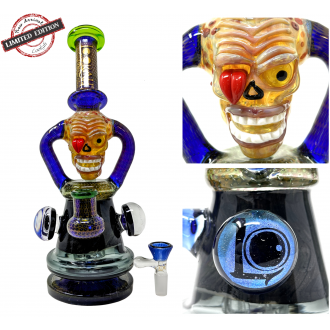 Lookah - 11.5" Frit Art Spooky Face & Air Trap Body W/ Matrix Perc Recycler Water Pipe - [C339]