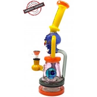 Lookah - 11.5" Frit Art Spooky Face & Air Trap Body W/ Matrix Perc Recycler Water Pipe - [C339]