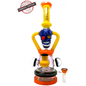 Lookah - 11.5" Frit Art Spooky Face & Air Trap Body W/ Matrix Perc Recycler Water Pipe - [C339]