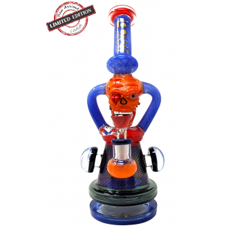 Lookah - 11.5" Frit Art Spooky Face & Air Trap Body W/ Matrix Perc Recycler Water Pipe - [C339]