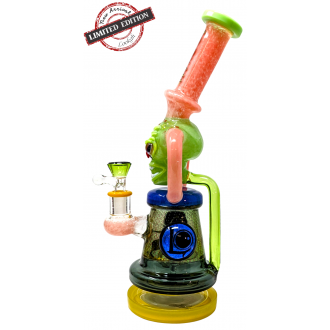 Lookah - 11.5" Frit Art Spooky Face & Air Trap Body W/ Matrix Perc Recycler Water Pipe - [C339]