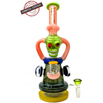 Lookah - 11.5" Frit Art Spooky Face & Air Trap Body W/ Matrix Perc Recycler Water Pipe - [C339]