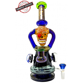 Lookah - 11.5" Frit Art Spooky Face & Air Trap Body W/ Matrix Perc Recycler Water Pipe - [C339]