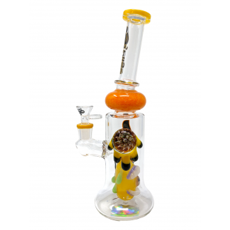 12" BIIGO Glass By Lookah Bell Bottom Monster Eye Perc & Pendant Water Pipe Rig (Yellow) - [GT044]