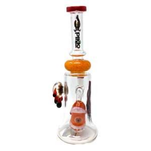 12" BIIGO Glass By Lookah Bell Bottom Monster Eye Perc & Pendant Water Pipe Rig (Red) - [GT045-RD]