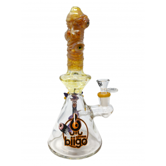 10.5" BIIGO Glass By Lookah Yellow Multi Devil Eye Matrix Perc Beaker Water Pipe - [GT062-YL]