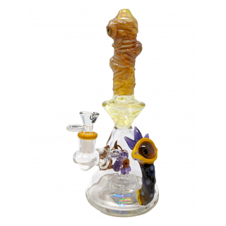 10.5" BIIGO Glass By Lookah Yellow Multi Devil Eye Matrix Perc Beaker Water Pipe - [GT062-YL]