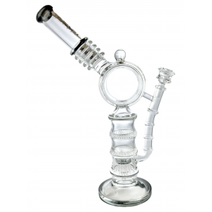 Lookah Glass - 15" Donut Double Honeycomb & Upside Down Tree Perc Water Pipe [LO027]