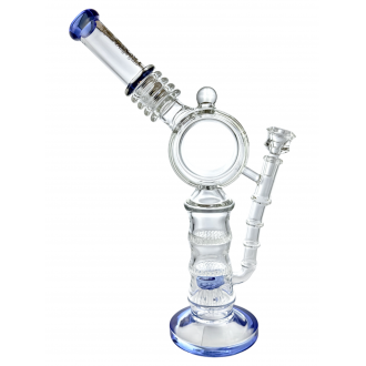 Lookah Glass - 15" Donut Double Honeycomb & Upside Down Tree Perc Water Pipe [LO027]