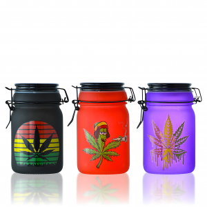 Frosted Airtight Stash Jar with Secure Clamp Lid - 6Ct Display - Design 2