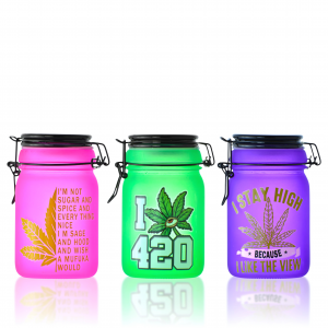 Frosted Airtight Stash Jar with Secure Clamp Lid - 6Ct Display - Design 3