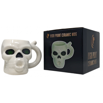 High Point Ceramic White Skull Mug Hand Pipe - [PM045]