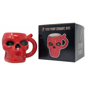 High Point Ceramic Red Skull Mug Hand Pipe - [PM049]