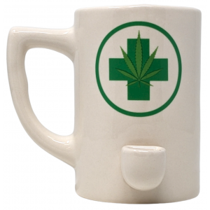 High Point Ceramic White Leaf Mug Hand Pipe - [PM004]