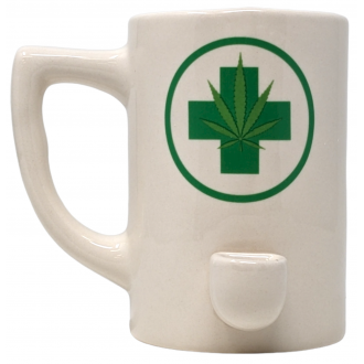 High Point Ceramic White Leaf Mug Hand Pipe - [PM004]