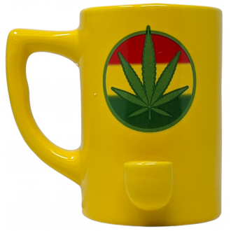 High Point Ceramic Yellow Leaf Mug Hand Pipe - [PM005]