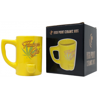 High Point Ceramic Yellow Flower Girl Mug Hand Pipe - [PM034]