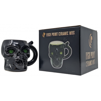 High Point Ceramic Black Skull Mug Hand Pipe - [PM046]