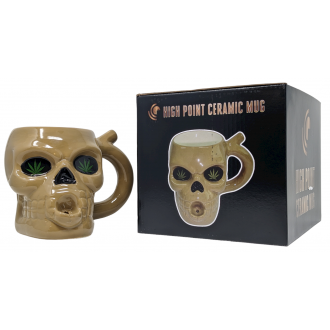 High Point Ceramic Beige Skull Mug Hand Pipe - [PM048]