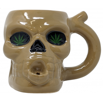 High Point Ceramic Beige Skull Mug Hand Pipe - [PM048]