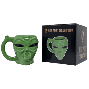 High Point Ceramic Green Alien Mug Hand Pipe - [PM062]