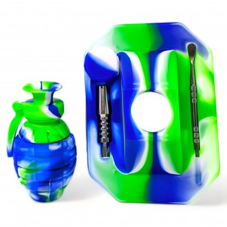 Dab in style-14mm Grenade ChromaSpash SS Tip, ShowerHead Perc Silicone NC Set Assorted - [TX215]