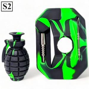 Dab in style-14mm Grenade SS Tip, ShowerHead Perc Silicone Nectar Collector Set - [WSG034-S]