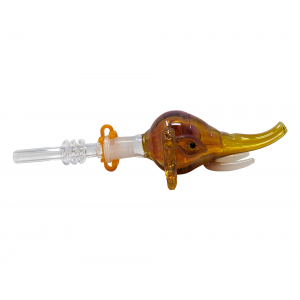 4.2" US-Made North Star Elephant Honey Straw with Quartz Tip & Plastic Clip - [WSG920-10Q]