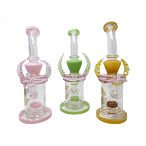 On Point Glass - 11" Assorted Showerhead Perc Dual Horned Water Pipe - [ABC14]