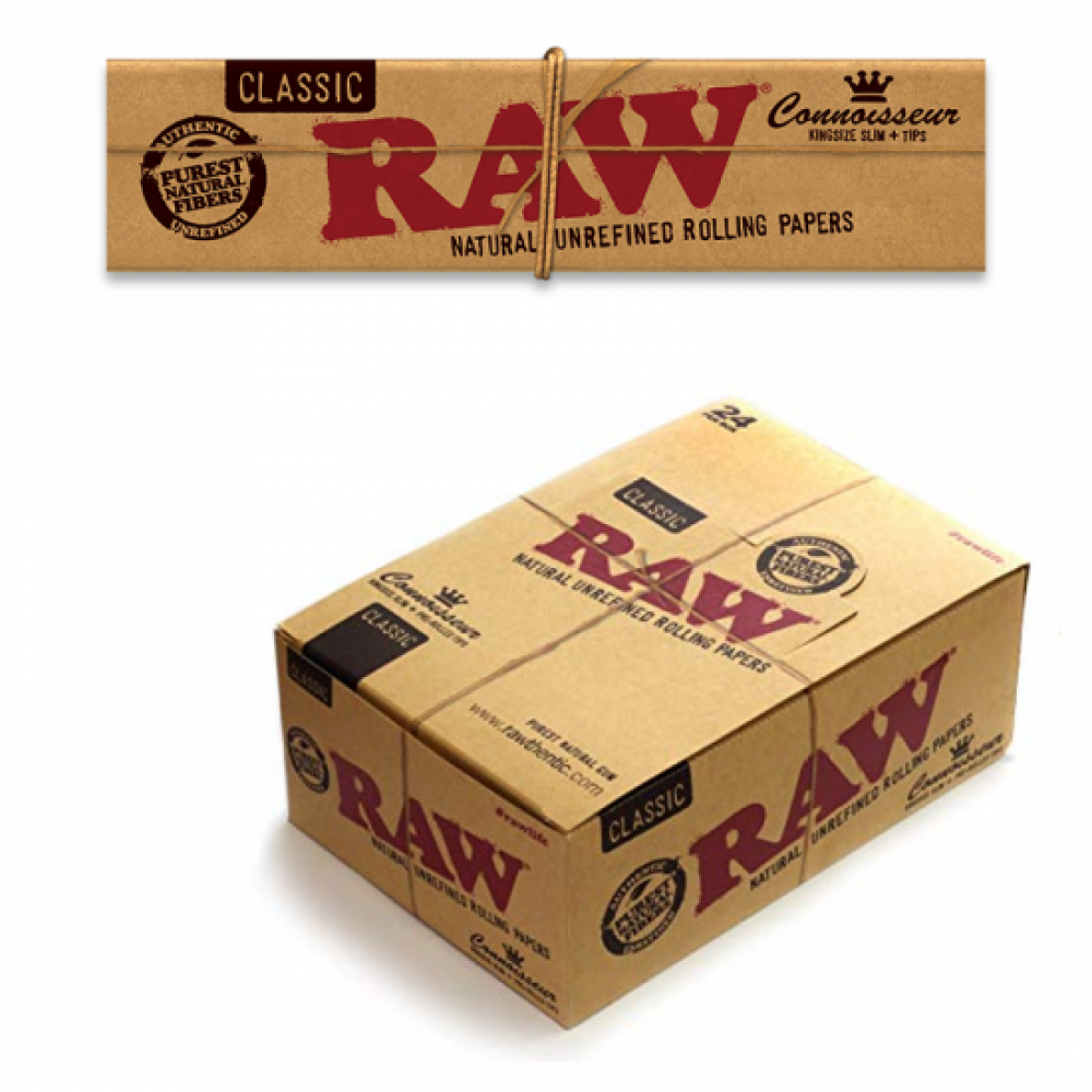 Raw Classic Connoisseur King Size Rolling Papers With Tips - 24ct Box