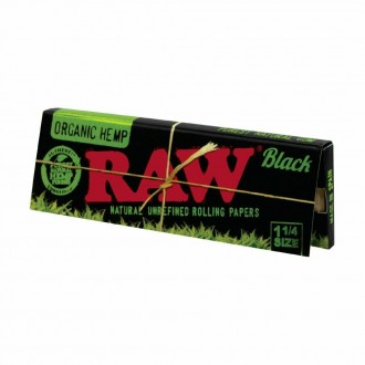 Raw Black Organic Hemp Rolling Paper 1 1/4 Size -24CT Book -50 Leaves Per Pack