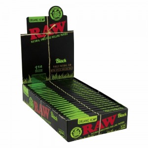 Raw Black Organic Hemp Rolling Paper 1 1/4 Size -24CT Book -50 Leaves Per Pack