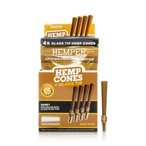 HEMPER - Mini Size 1 1/4 Hemp Cones + Glass Tip | 4PK Display