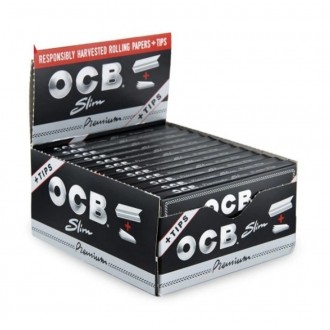 OCB Premium Slim Size Rolling Papers + Tips - 24ct Display