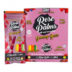 Rose Palms Organic Wraps W/ Rose Petals - 2 King Rolls + 1 Stick - Gummy Bear - 20ct Display