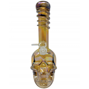 10" Rainbow Skull Soft Glass Water Pipe - Glass On Glass [E1182G]