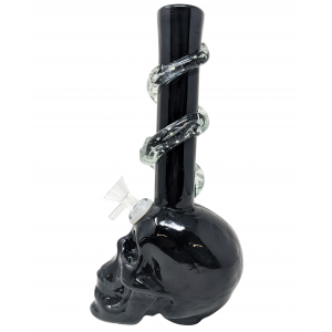 12" Skull Head Glow In The Dark Wrap Soft Glass Water Pipe - Glass On Glass [MA-12- SKULL-G]