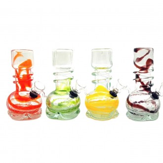 6" Clear with Swirly Color Soft Glass Water Pipe - Glass On Rubber [MA-0603A]