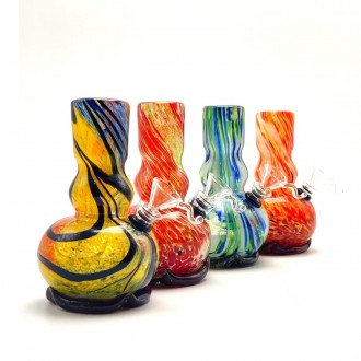 6" Mini Colorful Wave Bottom Pinch Neck Soft Glass Water Pipe - Glass on Rubber [MA-0612]