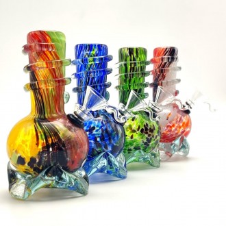 6" Mini Wave Base Color Streak & Dot Soft Glass Water Pipe - Glass On Rubber [MA-0618]