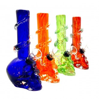 8" Skull Base Thick Wrap Neck Soft Glass Water Pipe - Glass On Rubber [MA-10- SKULL]