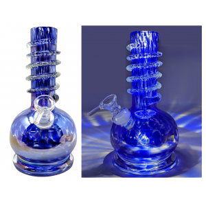 8" Color Changing with Glow In The Dark Rings Soft Glass Water Pipe - Glass On Glass [J21355G]