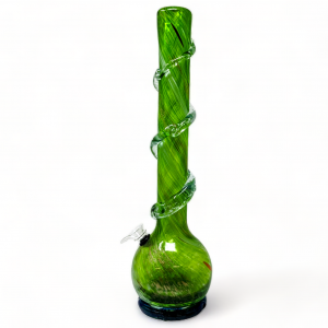 16.5" Ball Bottom Thick Twisting Spiral Neck Soft Glass Water Pipe - Glass On Rubber [MA-1602B]