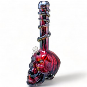 14" Electro Plated Skull Base Wrap Neck Soft Glass Water Pipe - Glass On Rubber [MA-1408B]