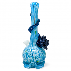 High Point Glass - 14" Indigo Tendrils Rose Art Climber Water Pipe - [MAHE-1402]