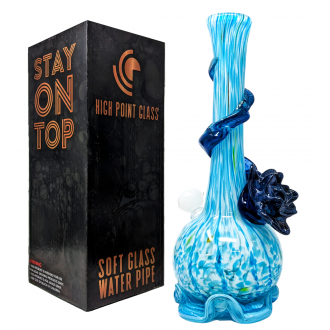 High Point Glass - 14" Indigo Tendrils Rose Art Climber Water Pipe - [MAHE-1402]